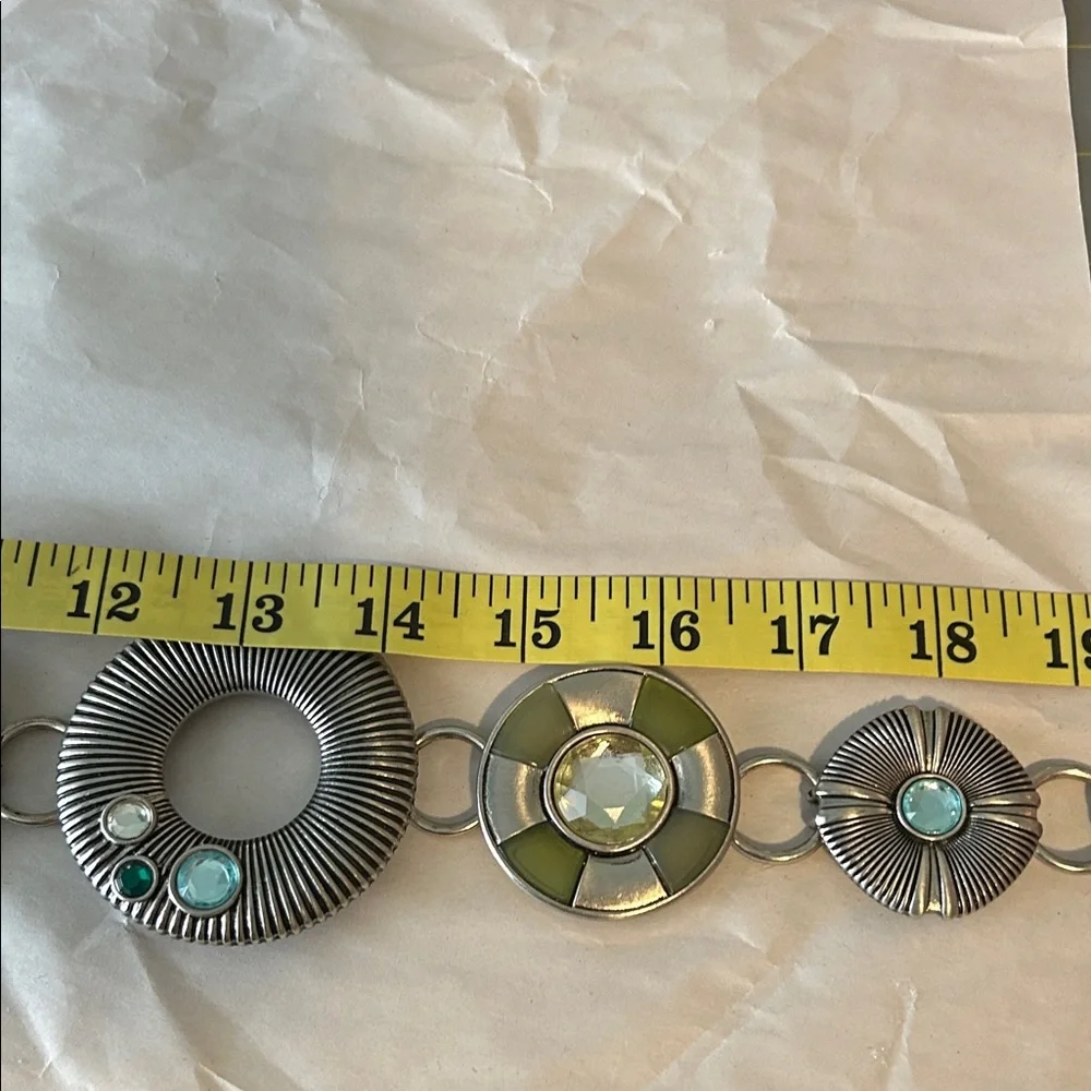 Chico's Metallic Silver and Olive Green Circular Link Belt